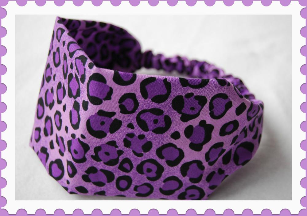 Girls Wide Stretch Headband- Purple Cheetah Print on Luulla